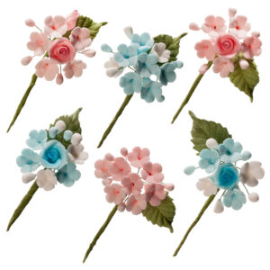 Rózsaszín és kék mini virágok beszúró tortákra és dekorálásra