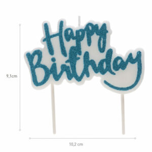 Kék csillámos Happy Birthday tortagyertya 2D